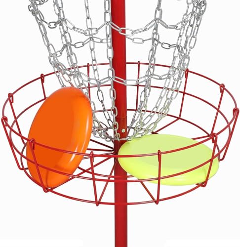 Yaheetech Disc Golf Basket Portable Disc Golf Practice Set 12/24 Chain w/Basket Target and Double Steel Chains for Outdoor - color: Red