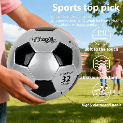 Soccer Ball Size 3 with Pump Needle, Size 3 Trainning Classic White Black Thicker PU Tight Weaved Suitable for Youth Boy League Game Trainning - color: Black+Silver