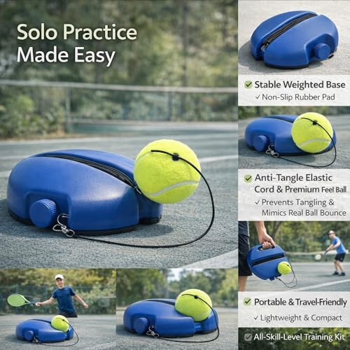 Solo Tennis Trainer Rebound Ball with String, Portable Self Practice Tennis Ball Kit, Elastic Rebound Training Tool for Beginners and Adults, Anti-Tangle Design, Adjustable Rope