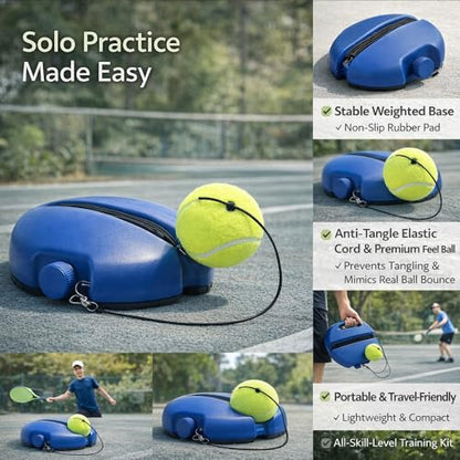 Solo Tennis Trainer Rebound Ball with String, Portable Self Practice Tennis Ball Kit, Elastic Rebound Training Tool for Beginners and Adults, Anti-Tangle Design, Adjustable Rope