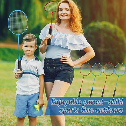 12 Pack Badminton Rackets Set Including Badminton Racquets, Nylon Shuttlecocks and Carry Bag for Outdoor Backyard Games Beginners - color: Red, Blue