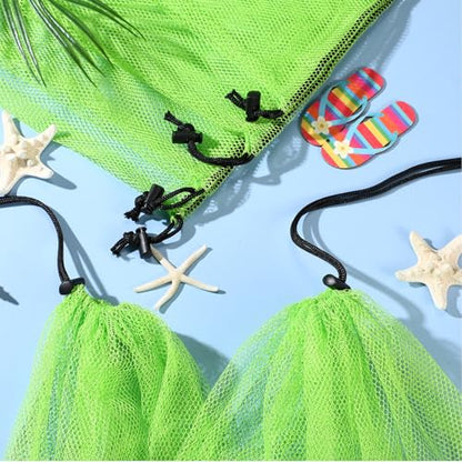 6 Pcs large Mesh Bag 24 x 48 inch Ball Mesh Drawstring Storage Sports Equipment Bag for Balls Beach - color: Green
