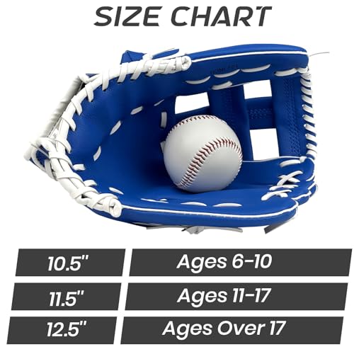 Baseball Glove, Softball Glove, Baseball Mitt, 10.5''-12.5'' for Youth Adult Training and Beginner Play, Synthetic Leather Outfield Mitts, Right Hand Throw - color: Blue, size: 10.5"