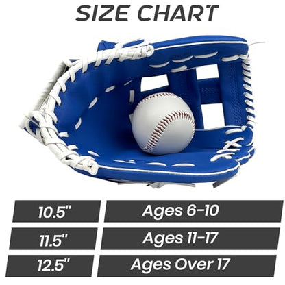 Baseball Glove, Softball Glove, Baseball Mitt, 10.5''-12.5'' for Youth Adult Training and Beginner Play, Synthetic Leather Outfield Mitts, Right Hand Throw - color: Blue, size: 10.5"