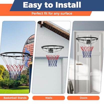 Goplus 18’’/15’’ Replacement Basketball Rim, Wall Door Mounted Basketball Hoop with All Weather Net, Indoor Outdoor Hanging Basketball Rim Goal Outside - size: 18", style: Black, Dual-spring