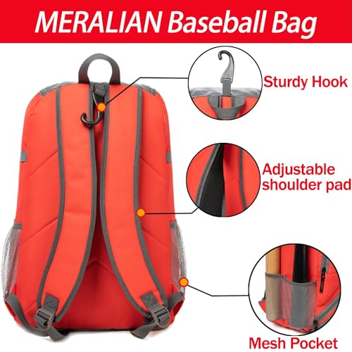 Baseball Bag - Lightweight Softball & T-Ball Backpack with Shoe Compartment for Equipment & Gear - color: RED
