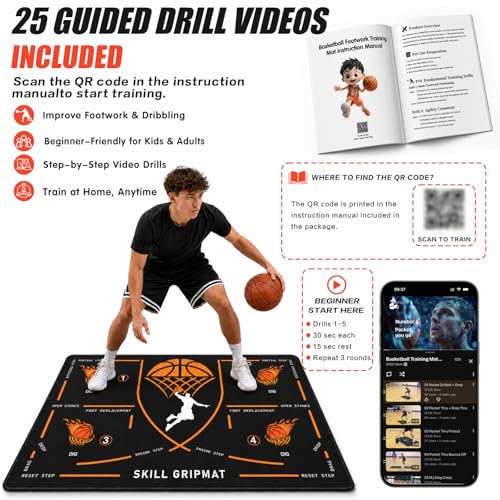 Portable Basketball Footwork Training Mat, Agility Footstep Training Mat, Basketball Pads for Training All Levels, Non-Slip Silent Equipment for All Ages to Improve Speed, Strength and Coordination