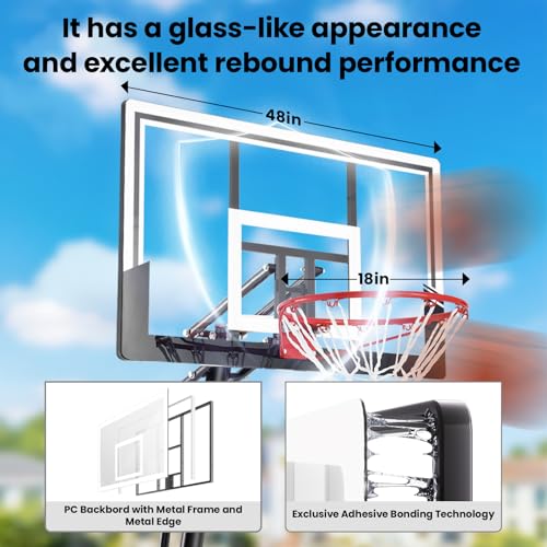 BACKYARD BLITZ Basketball Hoop, 44&48IN&54IN Backboard Portable Basketball Goal System, 10FT Hand-Crank Adjustable Basketball Hoops Outdoor - size: 48in Backboard