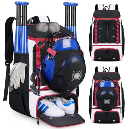 Baseball Bag Lightweight Softball Bags for Adults Youth 40L Large Baseball Backpack with Shoe Compartment, Helmet Holder, Fence Hook Waterproof Softball Bats Bag for T-Ball & Softball Equipment - color: Black & Red
