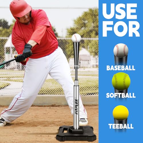 Baseball Softball Batting Tee – 25” to 43”Height Adjustable Hitting Tee with Heavy Metal Base, Durable Aluminum Stem & Rubber Top – Portable Baseball Tee for Batting Practice, Softball Tee Training