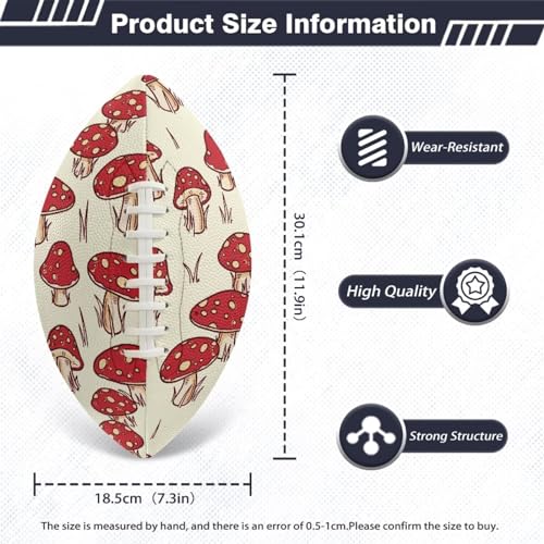 SYtrade Recreational Football Game Footballs PU Composite Leather Footballs for Training Indoor Outdoor - color: Red Mushroom Khaki