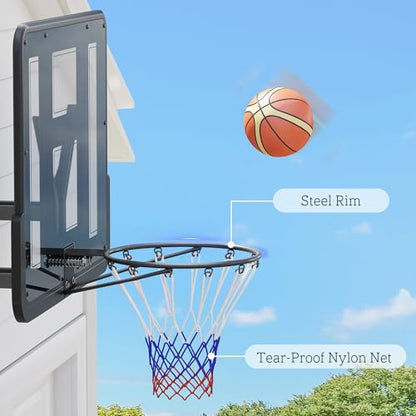 Soozier Wall Mounted Basketball Hoop, Reinforced Shatter Resistant 43" Backboard Basketball Goal Combo Kit with All Weather Net for Outdoor or Indoor Use