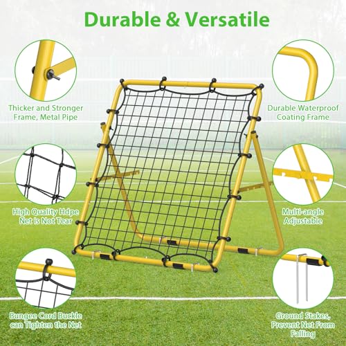 Baseball Rebounder Net, Metal Frame & High-Tension PE Net, Lacrosse Bounce Back PracticeTraining Equipment, Adjustable Softball Pitchback Net, Perfect for Improving Balls Training Skills - color: Yellow