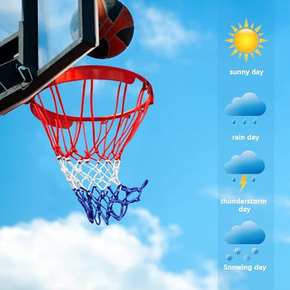 Basketball Net Outdoor, 2025 Upgrade All Weather Anti Whip Basketball Net Replacement -12 Loops - style: Red White Blue