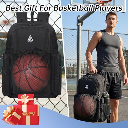 Pro Basketball Bag with Size 14 Shoe Compartment & Detachable Ball Mesh,Large Basketball Backpack for Boys with Wet Dry Separation,Insulated Cooler Pocket,Best for Basketball,Soccer,Volleyball