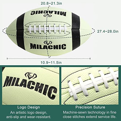 Glow in The Dark Football Size 9 & Youth Size 6, Luminous Glowing Footballs Super Grip Composite Leather Football Balls with Pump and Ball Carry Bag - color: Size 9 - Light Green