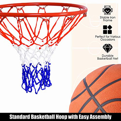 GYMAX Basketball Rim, 18'' Heavy Duty Wall Mounted Basketball Rim Indoor Outdoor Hanging Basketball Goal for Kids Adult