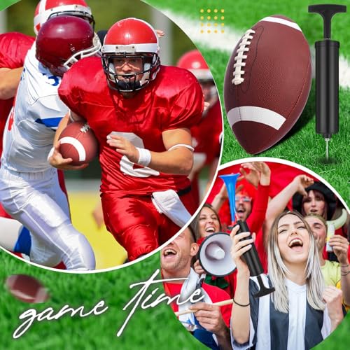 RoundFunny Footballs Pump Set Leather Footballs Bulk and Hand Pump Sport Gifts for Youth Junior Adult School Team Training Practicing Indoor Outdoor Operation Christmas - size: Official Size 9