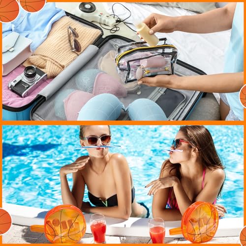 Reginary 12 Pcs Basketball Clear Makeup Bag Cosmetic Snack Bag with Zipper Handle Strap Waterproof Travel Vacation Toiletries Accessories for Friends Women Basketball 2026 Senior Night Team Gift - style: Basketball