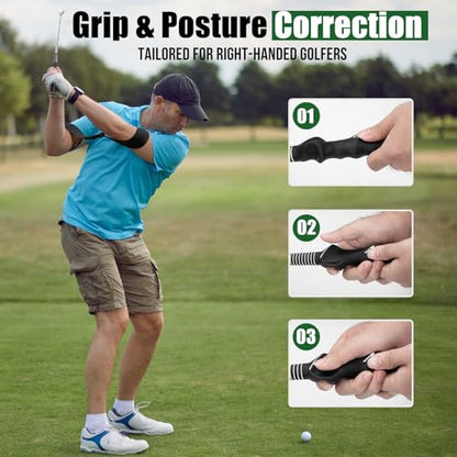 Retractable Golf Swing Training Aid, Golf Grip Trainer for Swing Tempo & Chipping Practice, Right-Handed Golf Swing Trainer with Arm Band for Beginners, Indoor Outdoor Practice
