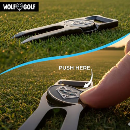Wolf Golf Towels Custom Divot Repair Tool | 5-in-1 Premium Divot Tool with Ball Marker | Golf Gifts for Men & Women | Golf Accessories for Men & Women