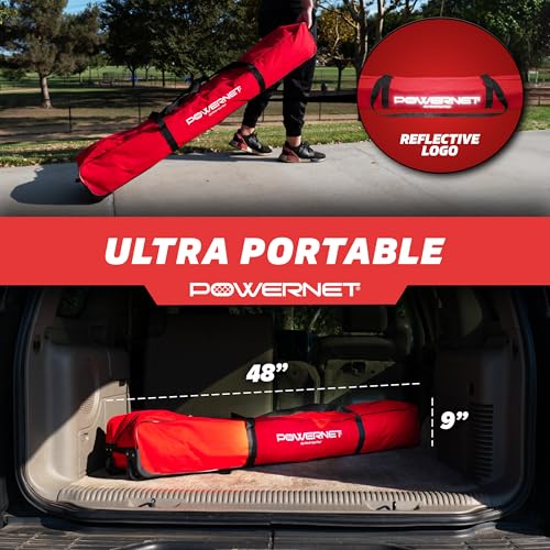 PowerNet Portable Sports Rebounder -Basketball, Volleyball, Soccer, Baseball, Softball and Lacrosse, Backyard & Garage Backstop, Indoor Outdoor Safety Net for Protection - style: 16x10 RED Net