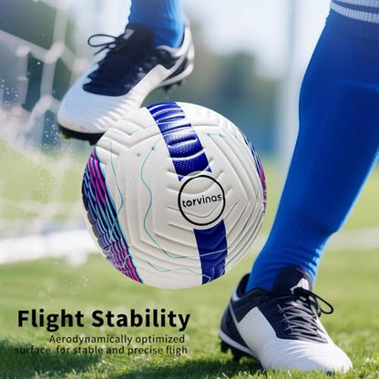 Soccer Ball Size 5,4 – Thermal Bonded Waterproof PU Leather, Professional Training & Match Ball for Youth & Adults, with Pump & Bag, Training Gift Set - color: Blue