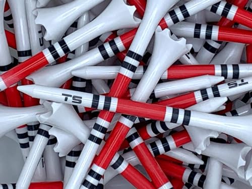 Premium USA Golf Tees – 3¼" or 2¾" Durable Plastic Performance Tees (100 Pack) – Made in USA – Bulk Value Pack - color: Red and Black, size: 2 3/4