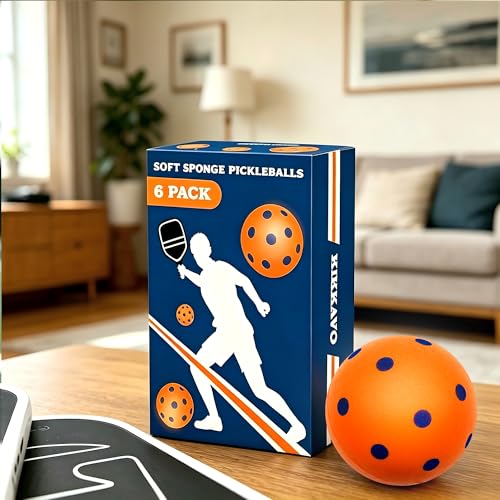Foam Pickleball Balls, 6 Pack Quiet & Silent Pickleballs for Indoor Outdoor Play, Soft & Safe Practice Balls for Kids, Beginners and Family