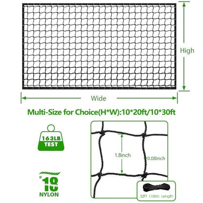 Baseball Softball Backstop Nets, Heavy Duty Sports Netting Barrier #18 Baseball Netting 10'x10'/10'x20'/15'x15'… - size: 10*50ft