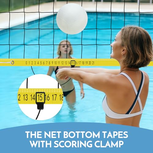Base Free Swimming Pool Volleyball Net Set for Inground Pools with 3-Height Adjustable Aluminium Poles, Durable Anti-Sagging Net, 2 Water Volleyballs and Carry Bag - color: Yellow