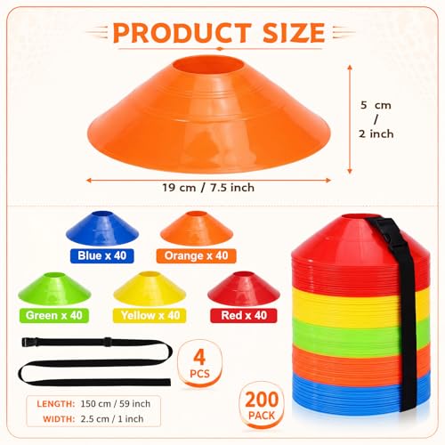 Yunsailing Soccer Cones with Straps Set, Disc Training Cones Bulk Agility Cone Sports Cone for Drills, Challenge, Football, Basketball, Skating, Coaching, Practice Equipment, Indoor, Outdoor