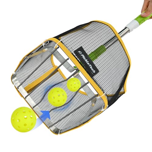 PICKLETECH Pickleball Ball Picker Upper - Tennis Balls Hoppers, 20-Ball Large Capacity | 24-34" Telescopic Stainless Steel Handle | Lightweight Portable for Outdoor Courts Clearance