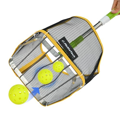PICKLETECH Pickleball Ball Picker Upper - Tennis Balls Hoppers, 20-Ball Large Capacity | 24-34" Telescopic Stainless Steel Handle | Lightweight Portable for Outdoor Courts Clearance