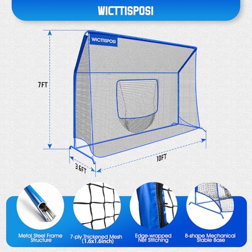 Baseball Softball Net with Blocking System, 7x7ft/6x6ft/10x7ft Practice Cage Net for Batting/Pitching/Fielding, Metal Frame with Elevated Base and Storage Bag for Backyard Indoor Training - size: 10x7FT