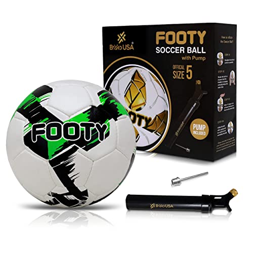 Footy - Size 5 Leather Soccer Ball with Pump - Professional Youth Training Ball - color: Green