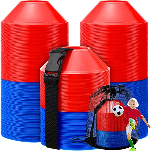 Hanaive 100 Pieces Mini Soccer Cones for Sport Drills 5 Inch Agility Disc Cones with Accessories for Kids Football Training - color: Red,Blue