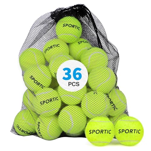 SPORTIC Tennis Balls, Duty Felt Pressurized Tennis Ball with Mesh Bag for 12PC or 36PC -High Bounce Training Exercise Tennis Balls for Beginners & Pet Dog Playing Balls, 3/4/12/36 PCS - style: 36pcs