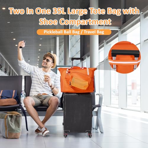 Pickleball Bag for Women Men,Pickleball Tote Bag with Shoe Compartment - color: Orange