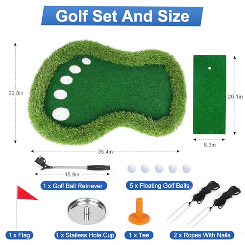 Floating Golf Green for Pool, Floating Chipping Green Mat with Ball Retriever for Pool/Lake, No Drifting Floating Golf Putting Turf Game Set for Golfers - style: Classic