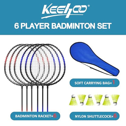 KH Badminton Rackets Set of 2 4 6 for Adults Kids,Beach Lawn Backyard Game Outdoor Sports,Racquets,Shuttlecocks & Carry Bag Included - color: Black, Red, Blue (6 Player)
