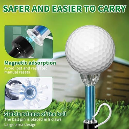 Magnetic Golf Tees 5Pcs - Unbreakable Flexible Plastic Golf Tees with Elastic Recovery & Anti-Loss Cord, Professional 79mm/3.11inch Long Rubber Golf Tees for Driving Range Mats Training and Practice