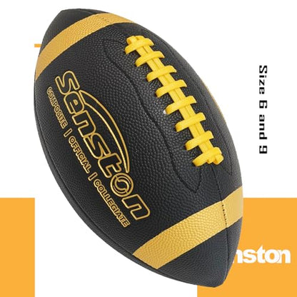 Senston Football Size 9/6 - Premium Composite Leather High School/Kids/Youth Football with Pump Size Foot Ball with Pump - color: Black, size: Official Size 9