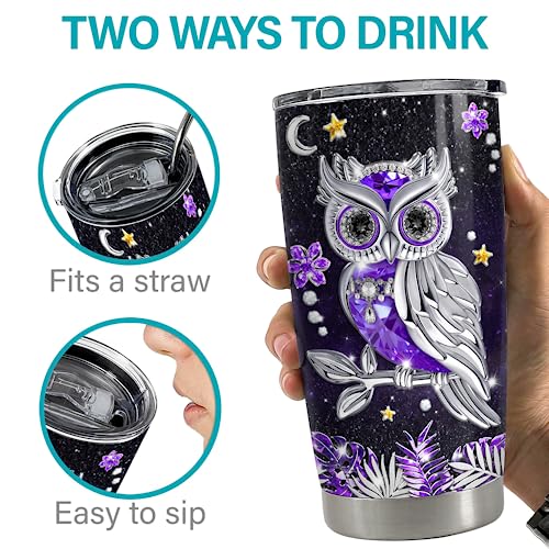 SANDJEST Owl Tumbler 20oz Jewelry Drawings Stainless Steel Insulated Tumblers Owl Gift for Women Girls Coffee Travel Mug Cup Owls Gifts for Birthday Christmas - color: Owl 1