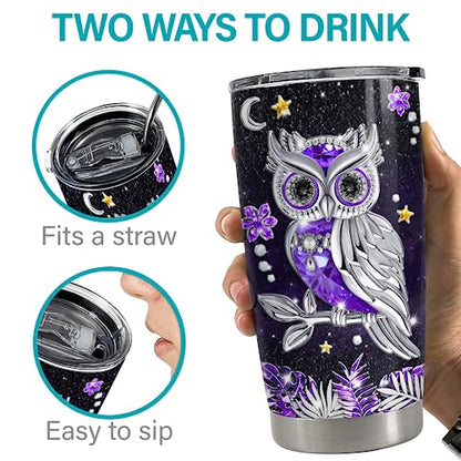 SANDJEST Owl Tumbler 20oz Jewelry Drawings Stainless Steel Insulated Tumblers Owl Gift for Women Girls Coffee Travel Mug Cup Owls Gifts for Birthday Christmas - color: Owl 1