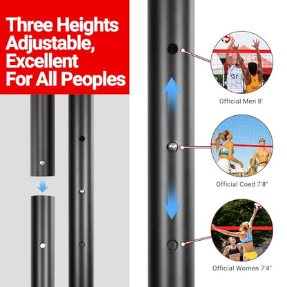PLAYAPUT Outdoor Professional Volleyball Net System, Aluminum Poles with Scoring System and Anti-Sag Winch, Easy Adjust Heights Portable Volleyball Net for Backyard,Beach, Grass