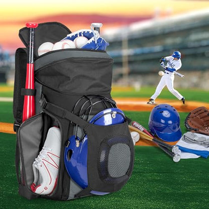 Smasrob Baseball Bag for Adult and Youth, Baseball Backpack Softball Bag with Helmet Holder, Shoe Compartment and Fence Hook - color: Gray