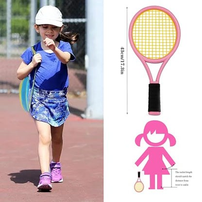 Kids Tennis Racket for Baby,Child and Kids Age 3~15,Toddler Tennis Racket Set Including 4 Shuttlecocks,2 Tennis Balls,2 Foam Balls and 1 Carrying Bag - color: shuang se lan-p