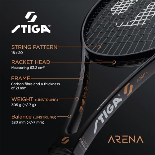STIGA Arena Unstrung Tennis Racket, Precision Carbon Fiber Racket Frame for Advanced & Experienced Tennis Players, Competition Approved - size: 3