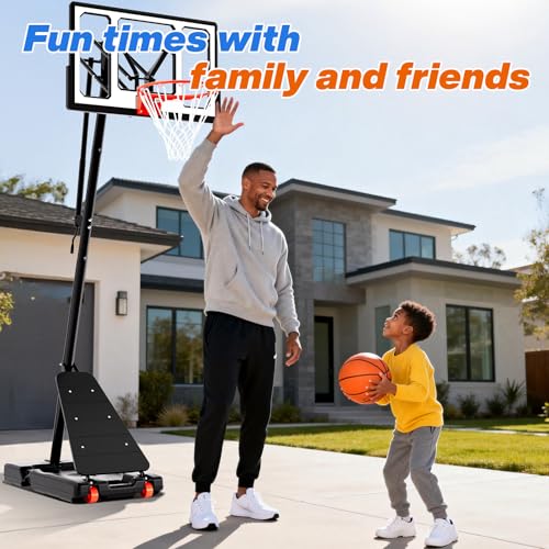 AWII SPORT Basketball Hoop Outdoor 40&44&48 Inch Impact Backboard, 5.3-10FT Height Adjustable Basketball Hoop Goal System with Portable Wheels for Adults